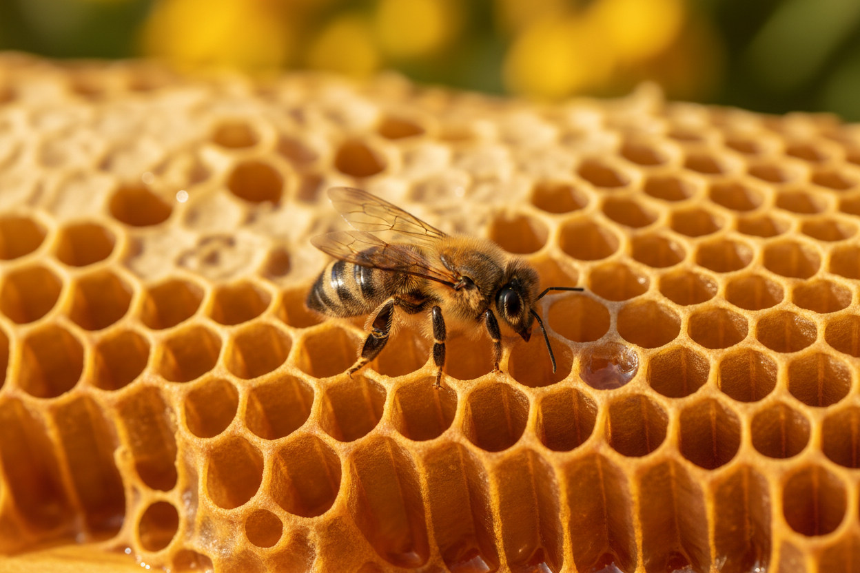 HOney comb wiht a bee
